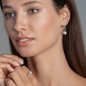 Cercei argint lungi cu perle naturale albe si tortita DiAmanti SK21490EL-W-G (Argint 925‰ 4,15 g.)